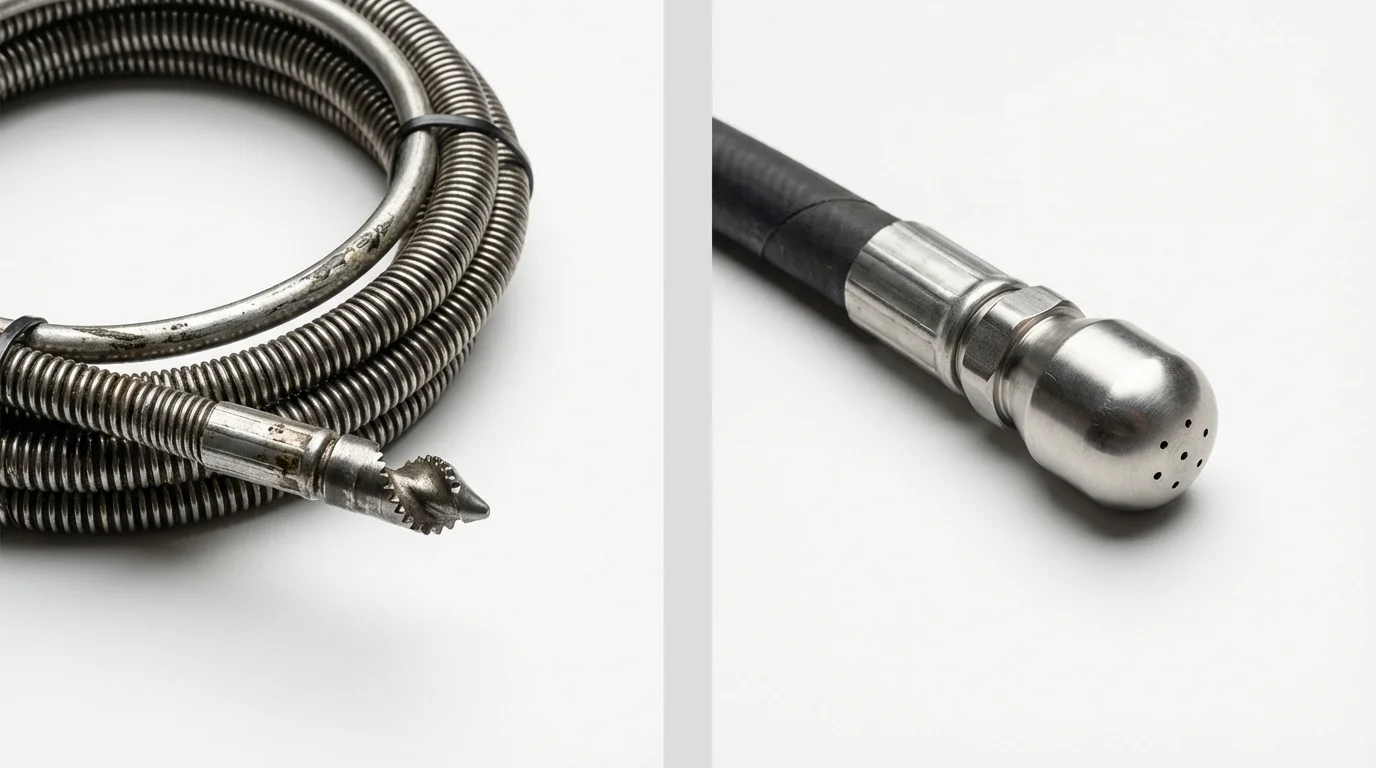 Drain snake cable and hydro jetting nozzle used for drain cleaning in Algonquin, IL