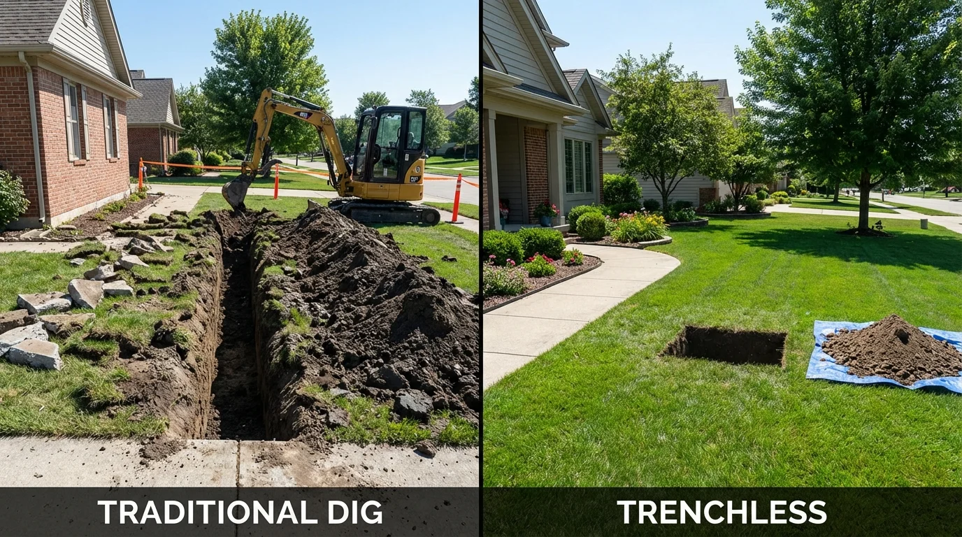 Trenchless sewer repair with minimal yard damage versus traditional excavation in Algonquin, IL